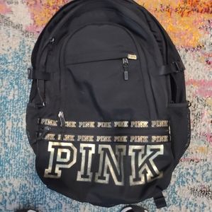 Victoria's Secret Pink Collegiate Backpack black and gold